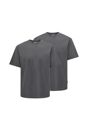 Two gray t-shirts made of cotton, featuring a crew neckline, short sleeves, and a regular fit. Simple design; smooth texture.