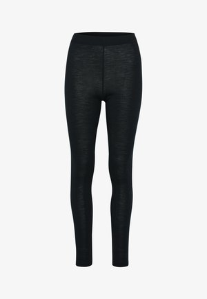 Leggings negre din material elastic, cu o textură netedă, având un talie înaltă și un design ajustat, ce se subțiază la gleznă.