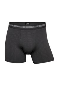 Boxers negros con un sutil patrón de diamantes, cinturilla elástica con la marca "JBS UNDERWEAR" y un diseño ajustado.