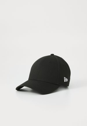 Black baseball cap with a structured design, soft fabric, curved visor, and a small white logo on the side.