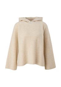 Felpa a coste beige con una vestibilità rilassata, dotata di tasca frontale e cappuccio con cordino regolabile. Texture morbida e maniche ampie.