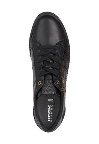 Sneaker nera in pelle con design lace-up, pannelli laterali in rete e zip laterale. Presenta una parte superiore testurizzata e una soletta con marchio.