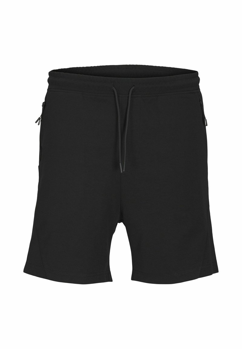 Svarta träningsshorts tillverkade av en mjuk bomullsblandning, med resårmidja, justerbar snörning och två sidofickor med dragkedja.
