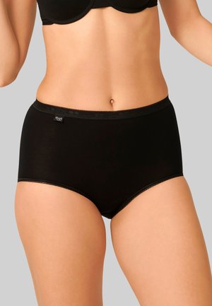 Mutande nere a vita alta realizzate in tessuto morbido, con una superficie liscia, cintura elastica e una piccola etichetta del brand in vita.