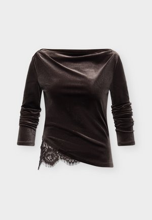 Vero Moda, VMRIKKE LS BOATNECK LACE MIX TOP JRS - Блуза с дълги ръкави - chocolate torte