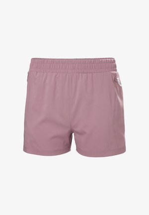 Lichtpaarse sportshorts met elastische tailleband en zijritszak, ontworpen voor casual of sportief gebruik.