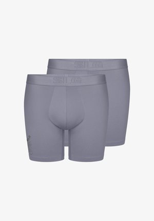 Grijze boxershorts met rekbare stof, voorzien van een contourpouch, een elastische tailleband met merknaam en subtiele logo-details aan de zijkant.