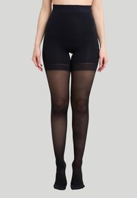 Collant neri a forma sagomata con un alto punto vita, caratterizzati da un design testurizzato e una finitura trasparente e liscia dalle cosce alle punte.