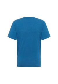 Plain blue short-sleeve T-shirt shown from the back on a white background.