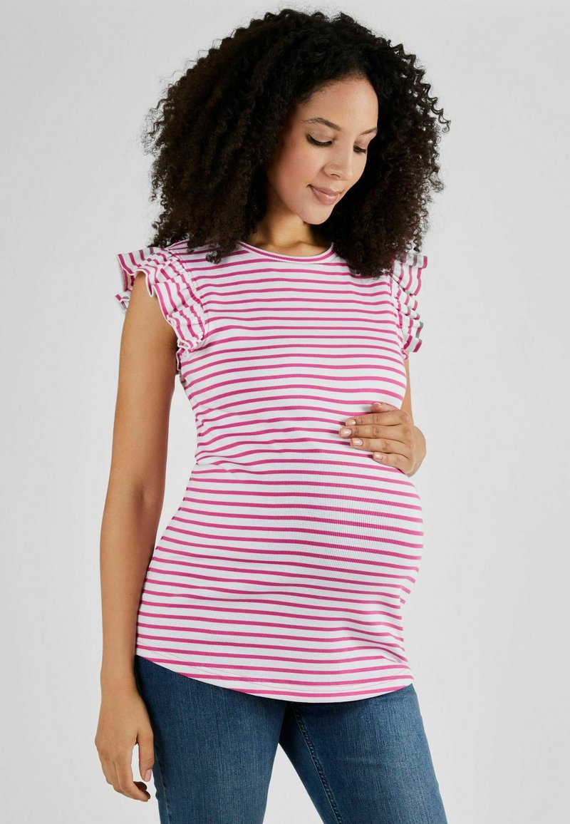 JoJo Maman Bébé CREW NECK FLUTTER MATERNITY - Trükipildiga T-särk - pink stripe