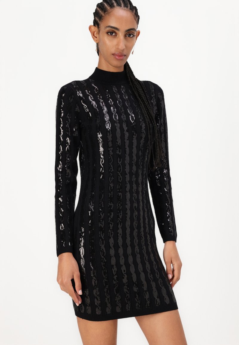 Guess SEQUIN CABLE BAIL - Jumper dress - jet black/black - Zalando.co.uk