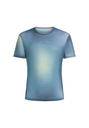 Sportshirt met korte mouwen van gestructureerde blauwe stof met subtiele kleurverloop en ronde hals.