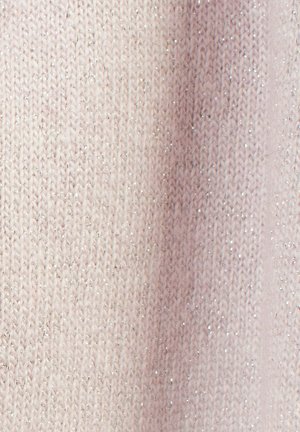 Light pink knitted fabric with a soft texture, featuring subtle metallic threads, creating a slight shimmer across the surface.