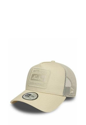 Beige verstellbare New Era Baseballkappe mit Mesh-Rückseite und geprägtem "Buffalo NY New Era Established 1920" Aufnäher auf dem Frontpanel.