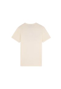 Crème-kleurig katoenen T-shirt, korte mouwen, ronde halslijn, gladde textuur, geen zichtbare patronen of ontwerpen op de achterkant.