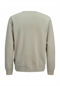 Lysegrå sweatshirt med rund halsudskæring, ribstrikkede manchetter og kant, samt blødt, tekstureret stof. Ensfarvet ryg med minimal detaljering.
