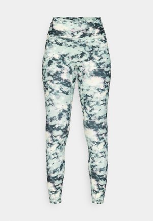 Hooggeknipte leggings in een meerkleurig marmerpatroon; kenmerken een zachte textuur en een strakke pasvorm voor gestroomlijnde ondersteuning.