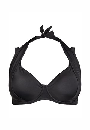 Juoda breteliais su rišamu kaklu bikini viršutinė dalis su paminkštintais kaušeliais.