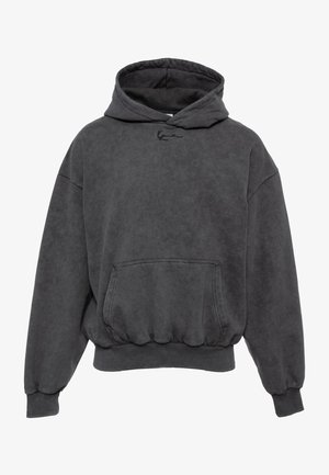 Szürke kapucnis pulóver, kenguruzsebes, bordás mandzsettával és aljjal, valamint puha tapintással. Elöl egy kis logó van hímezve.