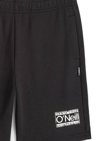 Čierne bavlnené šortky s elastickým pásom, bočnými vreckami a bielym logom O'Neill na obdĺžnikovom štítku.