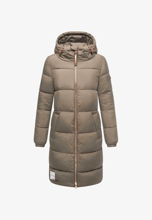 Gevoerd jasje in gedempt olijfgroen, met een capuchon, ritssluiting, twee zijzakken en contrasterende roségouden hardware.