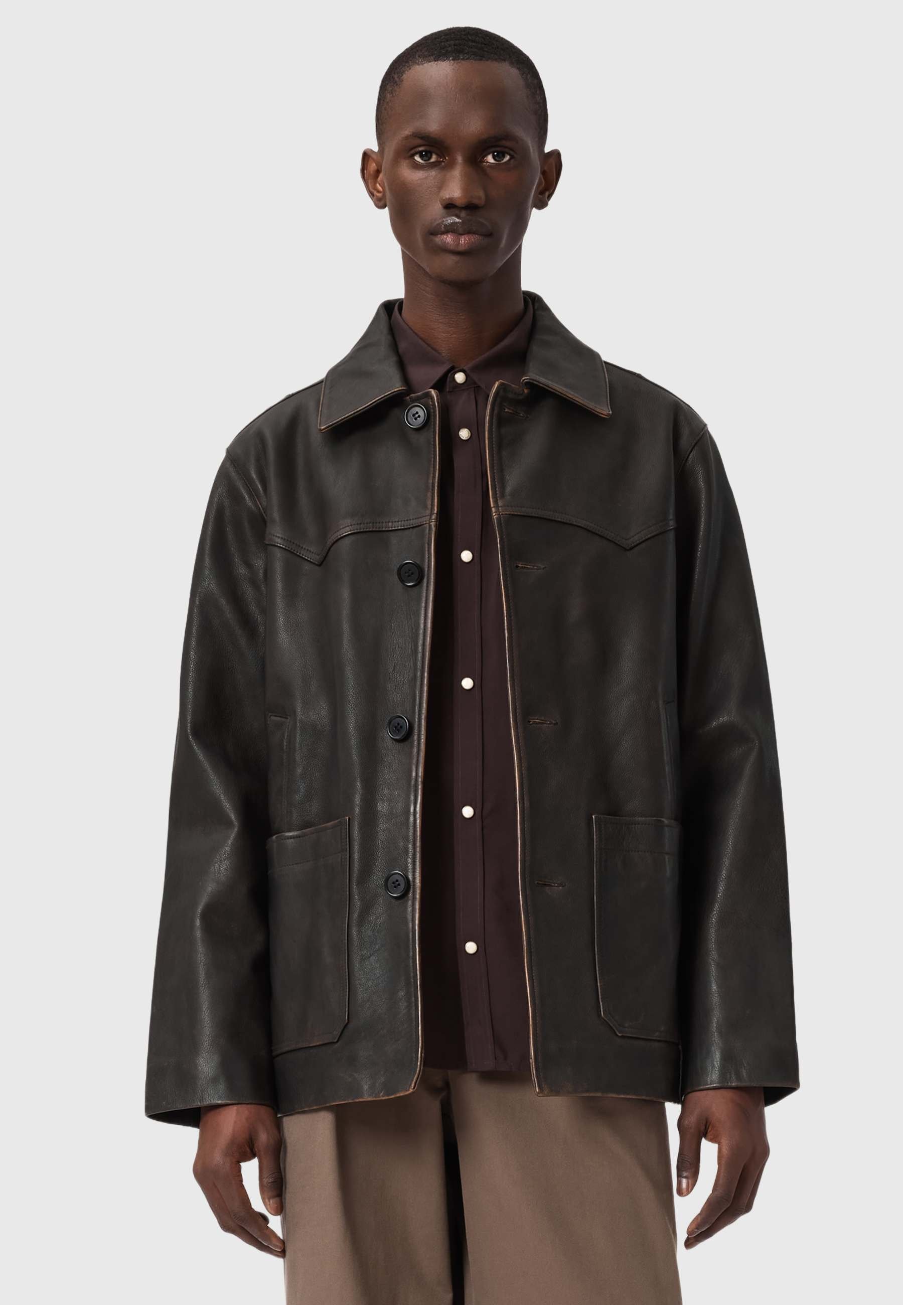 AllSaints SAXON - Leather jacket - black - Zalando.co.uk