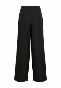 Črne široke hlače iz lahkega blaga, z gladko teksturo, krojene po meri, z zadnjimi žepi in subtilnimi detajli šivov.