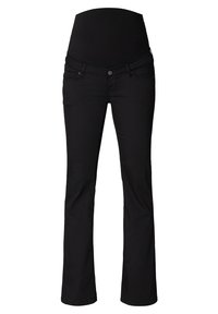Zwarte zwangerschapsjeans met een rekbare, hoge tailleband en een klassieke vijf-pocketontwerp. Gemaakt van een zachte, duurzame stof met een rechte pijp.