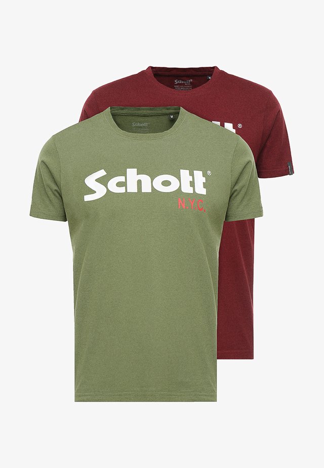 LOGO 2 PACK - Print T-shirt - khaki/bordeaux
