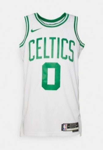 Valge korvpallisärk, millel on rohelist värvi kiri "CELTICS" ja number "0". Valmistatud siledast kangast. Sisaldab Nike brändingut.