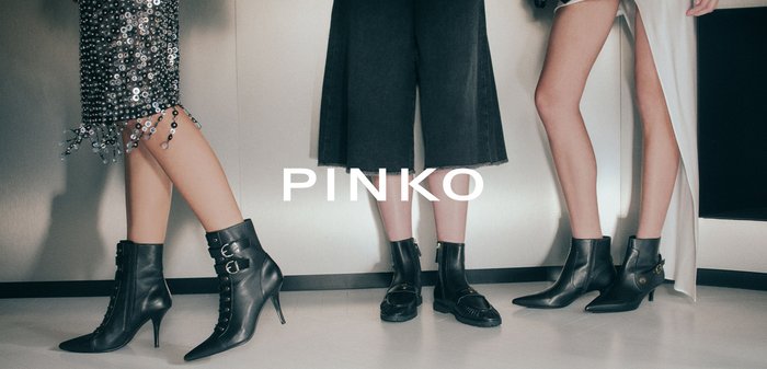 Black ankle boots displayed in various designs: one with buckles, another with a decorative accent, and a pointed toe style.
