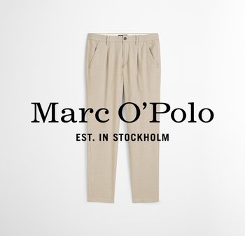 Beżowe spodnie o dopasowanym kroju, z kieszeniami bocznymi, zapięciem na guzik i gładką tkaniną. Zawierają branding Marc O'Polo.