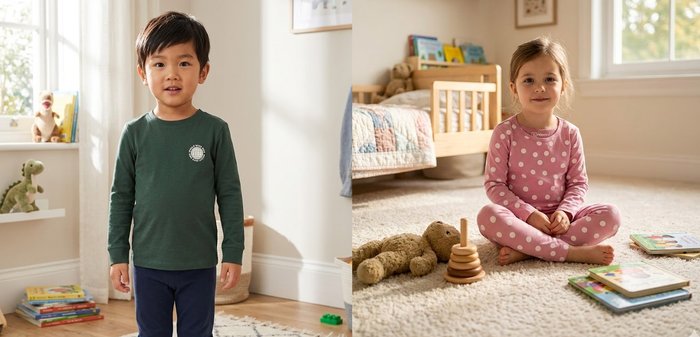 Νέος αγόρι που στέκεται σε εσωτερικό χώρο φορώντας πράσινο πουκάμισο με μακριά μανίκια και σκούρο μπλε παντελόνι, με παιχνίδια δεινοσαύρων και βιβλία στο βάθος.