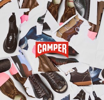 Collection de chaussures présentant divers modèles : bottes en cuir, baskets et chaussures décontractées en marron et noir avec des semelles contrastantes roses et beige.