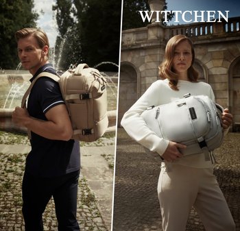 Beżowe i szare plecaki z zamkami i regulowanymi paskami, o zaokrąglonym kształcie i teksturowanym wykończeniu, zaprezentowane na dwóch modelach.