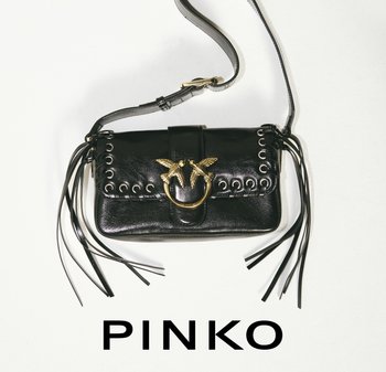 Black leather handbag featuring gold bird embellishment, lacing detail, and long leather tassels. Adjustable strap included.