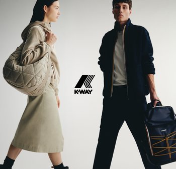 Biege Stepp-Hobo-Tasche, graue Reißverschluss-Hoodie, langer Rock; dunkle Fleecejacke mit buntem Reißverschluss, schwarze Rucksack mit orangefarbenen Akzenten.