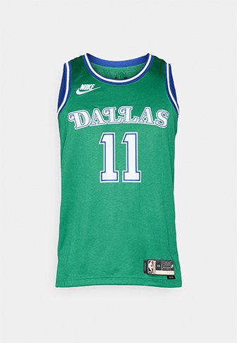 Zaļš Dalasas basketbola krekls ar numuru 11, Nike logotipu un zilbaltu apmali apkaklī un piedurknēs.