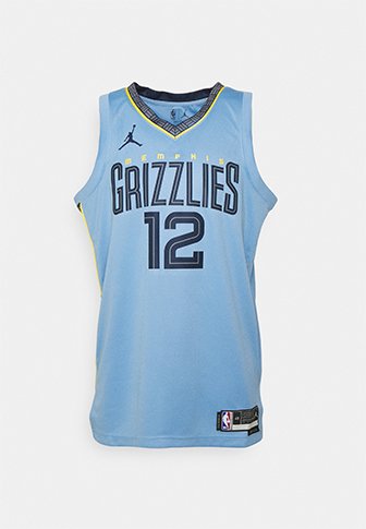 Memfisas Grizzlies basketbola krekls gaiši zilā krāsā ar numuru 12, redzami NBA un Jordan Brand logotipi.