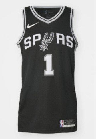 Must kollane korvpallivormi särk, millel on valge ja halli tekst "SPURS" ning allosas number "1". Õlal Nike logo, alumises osas NBA silt.