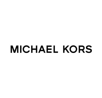 Schwarzer Großbuchstabentext "MICHAEL KORS" zentriert auf einem weißen Hintergrund, der das Markenzeichen darstellt.