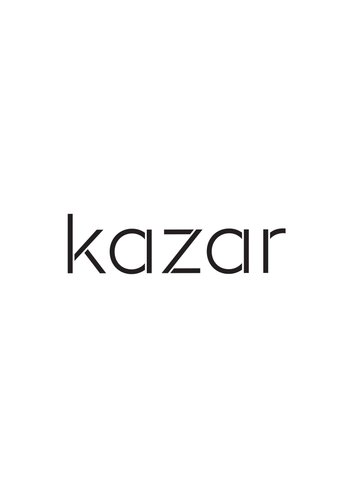 Logo przedstawia słowo "kazar" w boldzie, czarną, nowoczesną typografią na czystym białym tle, podkreślając prostotę i elegancję.