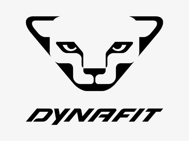 Лого с стилизирана глава на черна пантера над смелия, ъглов текст "DYNAFIT" на бял фон.