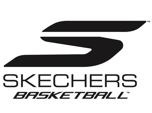 Czarny logo Skechers Basketball przedstawia stylizowane 'S' oraz słowo 'SKECHERS' w pogrubionej czcionce, podkreślając sportowy design.