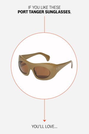 Braune Port Tanger Sonnenbrillen werden prominent angezeigt, mit einem Text darunter, der ähnliche Artikel zum Verlieben vorschlägt, auf einem hellgrauen Hintergrund.