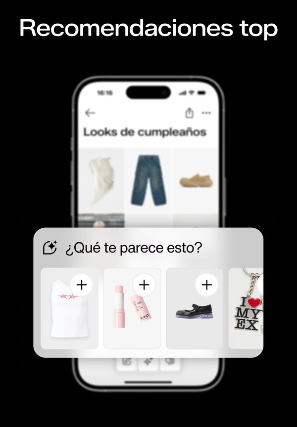 Camiseta sin mangas blanca con detalle gráfico rosa, producto labial rosa, zapatos negros con acentos morados y llavero con letras negras sobre fondo blanco.