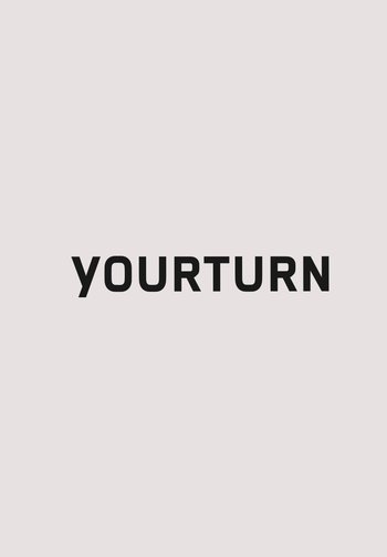 Testo maiuscolo nero "YOURTURN" su sfondo grigio chiaro, con la lettera Y stilizzata da un leggero taglio diagonale sul lato sinistro.