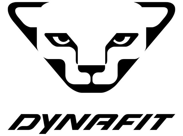 Stylized black and white face of a snow leopard above the bold, uppercase word "DYNAFIT" in angular font.