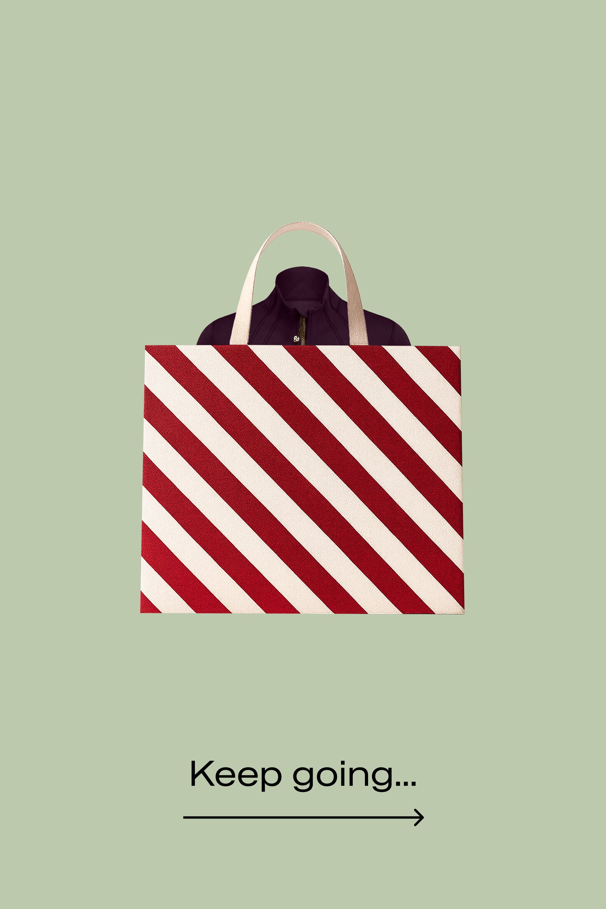 Canvas draagtas met diagonale rood-witte strepen, voorzien van twee crèmekleurige handgrepen en een ritssluiting aan de bovenkant.