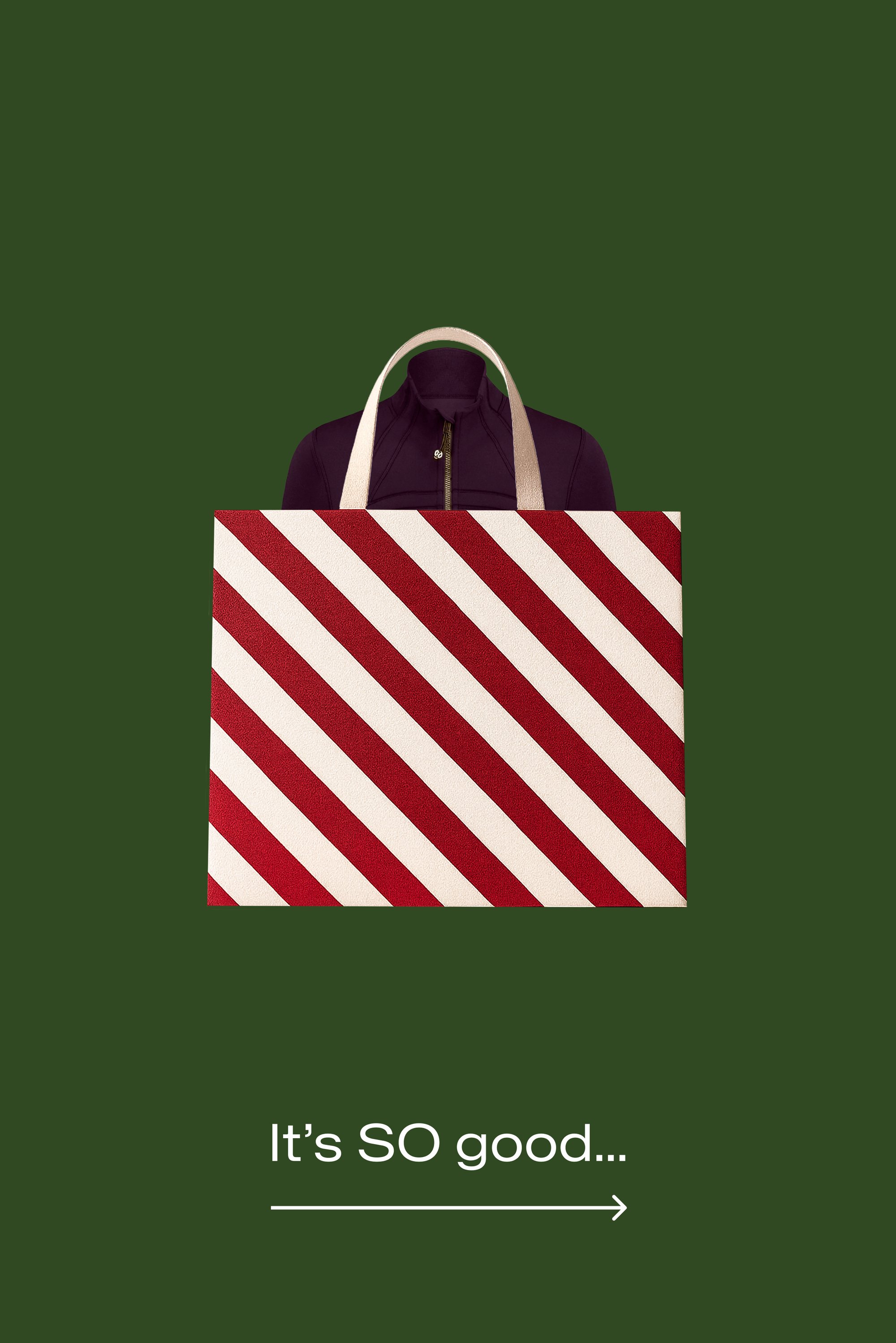 Canvas tas met diagonale rood-witte strepen en beige handvatten. Getoond tegen een groene achtergrond.